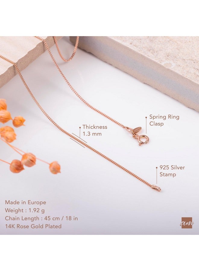 Amberta 14K Rose Gold Plated On 925 Sterling Silver 1.3 Mm Curb Chain Necklace Length 18" Inch / 45 Cm (18) - Image 5