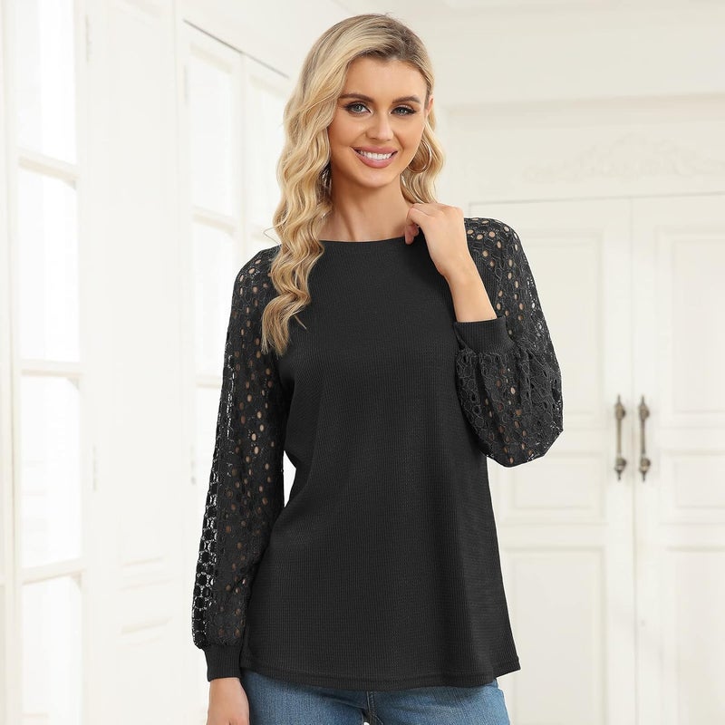 klarako Women\‘s Long Sleeve Tops Lace Casual Loose Blouses T Shirts Knit Sweater Tops - Image 3