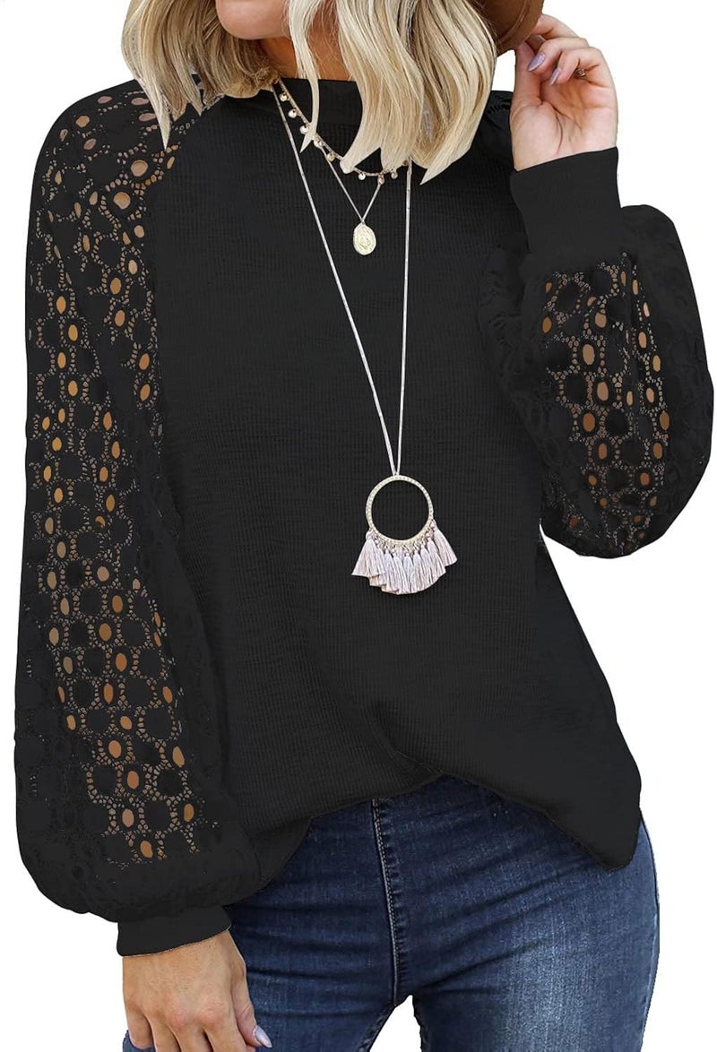 klarako Women\‘s Long Sleeve Tops Lace Casual Loose Blouses T Shirts Knit Sweater Tops - Image 1