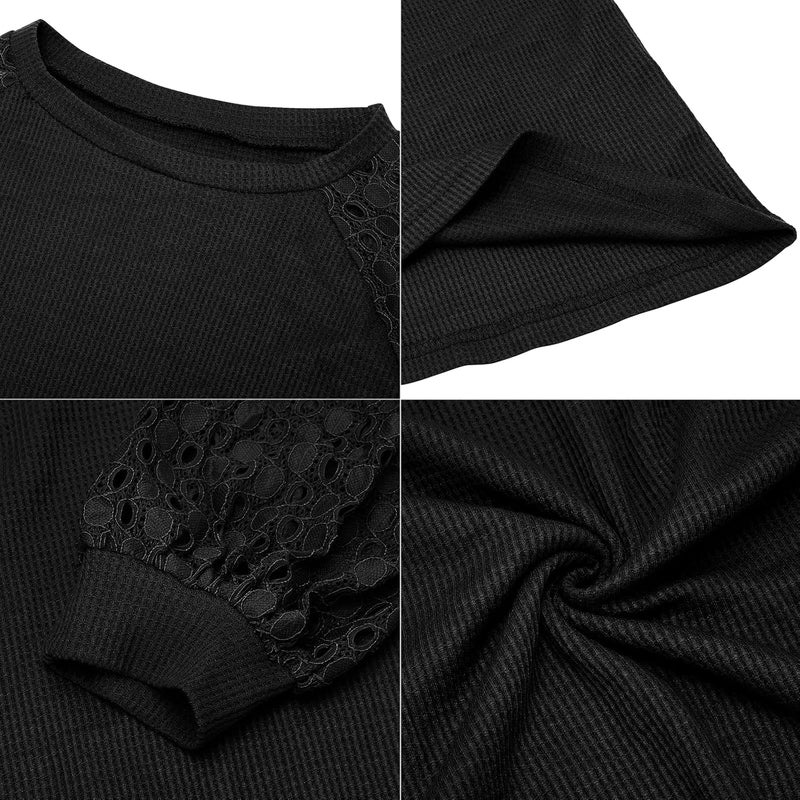 klarako Women\‘s Long Sleeve Tops Lace Casual Loose Blouses T Shirts Knit Sweater Tops - Image 5