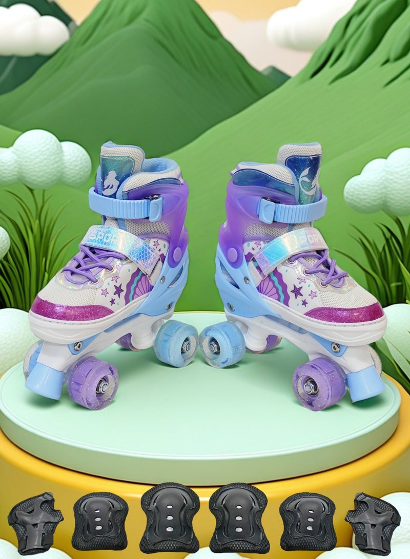 EASY FUTURE Roller Skates for Boys Girls with Flashing Wheels Adjustable Size Double Row 4 Wheel Skates for Kids Including Protective Gear 2 Colors 2 Sizes to Choose NO.1303P - Image 1