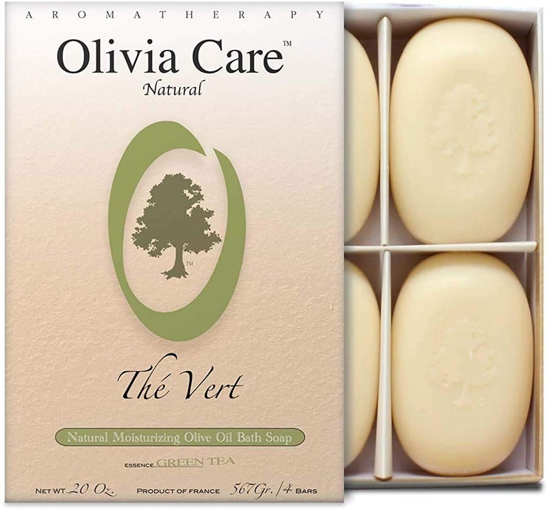 Olivia Care Bath  Body Bar Green Tea Soap 4 Pack Gift Box Organic Vegan  Natural Contains Olive Oil Repairs Hydrates Moisturizes  Deep Cleans Good for Sensitive Dry Skin Made in USA 4 barsPack of 1