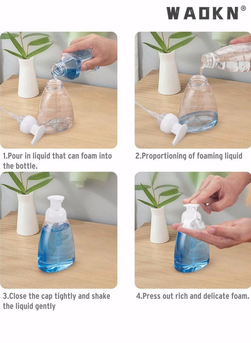 WAOKN Foaming Soap Dispenser, 4 Pack Hand Soap Dispensers Refillable Plastic Foam Soap Dispenser Bottle, Oval with White Pumps Empty Plastic Liquid Soap Pump Bottles for Kitchen Bathroom  - Image 2