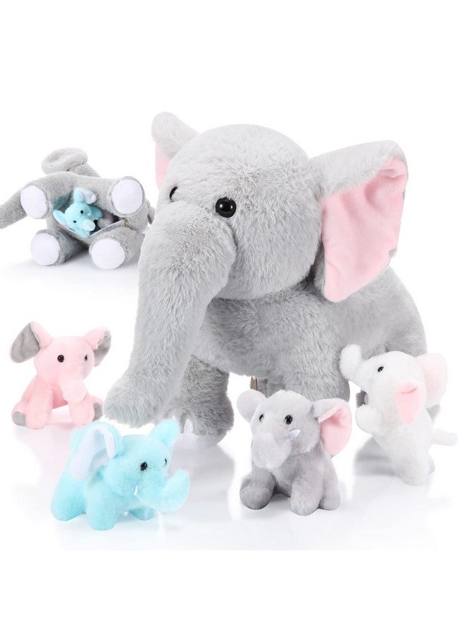 Skylety 5 Pcs Plush Elephant Stuffed Animals with Babies, Mommy Elephant with 4 Plush Baby Soft Elephants Animals Play Set for Party Supplies, Favors, Decorations, Stocking Stuffers(Multicolor) - Image 1