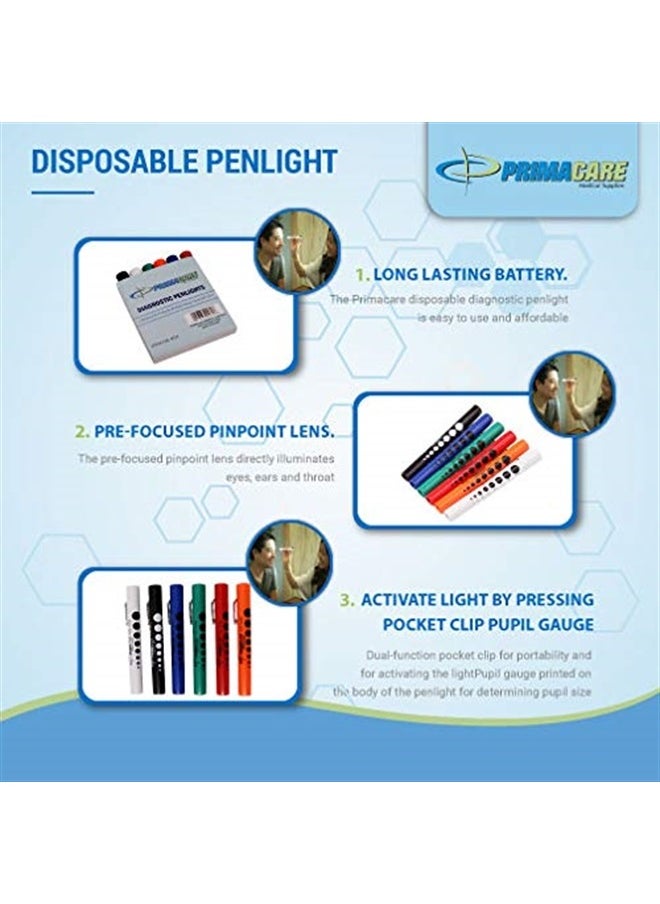 PRIMACARE DL-9224 Pack of 6 Disposable Diagnostic Penlight with Imprinted Pupil Gauge, Lightweight and Moulded Plastic Body Medical Pen Light for Nurse, Student, Doctors EMT, Multicolor  - Image 5