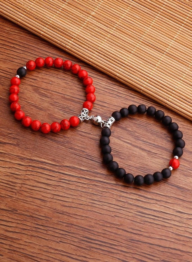 Thrillz Valentine Gift For Girlfriend Couple Bracelet For Men Women Beads Natural Stone Megnetic Heart Couple Bracelet Love Gifts With Golden Flower - Image 2