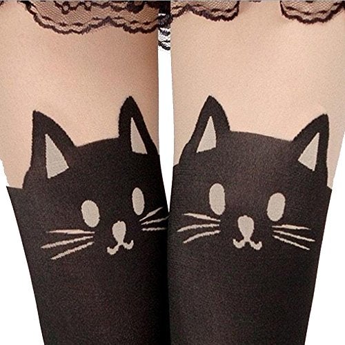 JCSMARTEC Cute Pantyhose Stockings,Cartoon Animal Cat Printing Semi Sheer Cosplay High Waist Socks Tights Legging (Cute Cat - 01) - Image 5