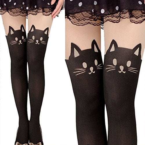 JCSMARTEC Cute Pantyhose Stockings,Cartoon Animal Cat Printing Semi Sheer Cosplay High Waist Socks Tights Legging (Cute Cat - 01) - Image 2