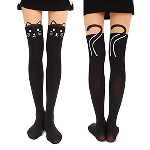 JCSMARTEC Cute Pantyhose Stockings,Cartoon Animal Cat Printing Semi Sheer Cosplay High Waist Socks Tights Legging (Cute Cat - 01) - Image 1