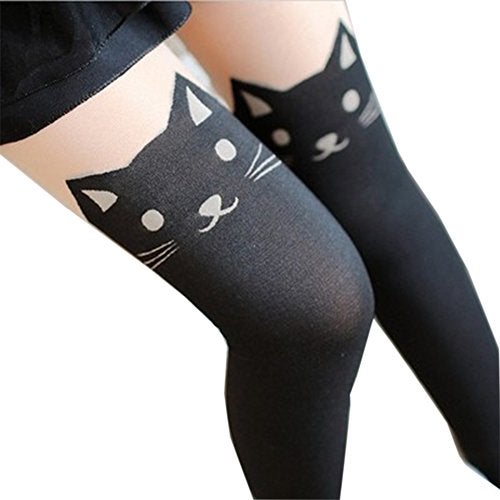 JCSMARTEC Cute Pantyhose Stockings,Cartoon Animal Cat Printing Semi Sheer Cosplay High Waist Socks Tights Legging (Cute Cat - 01) - Image 3