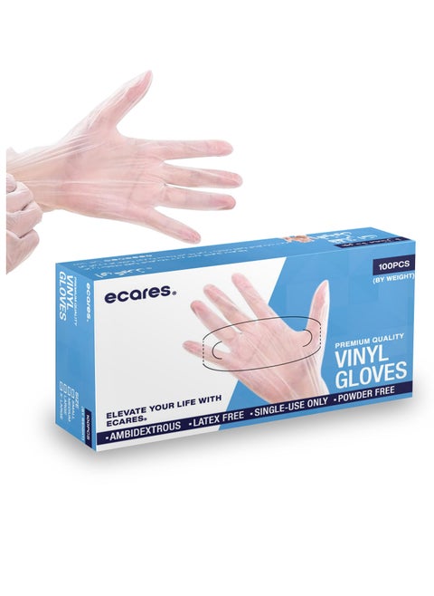 ECARES® Vinyl Gloves, Latex-Free, Powder-Free, Disposable, Durable and Non-Sterile, For Food Prep, Cleaning, Cooking & Multipurpose Use. Clear, Large Size.
