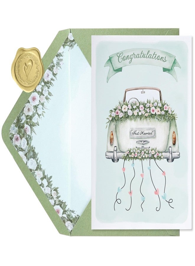 SEEBERY Wedding Card for Bride and Groom-Elegant Bridal Shower & Engagement Card, Congratulations Greeting Card for Bride to Be, Wedding Gifts for Couples(Getaway Car) - Image 1