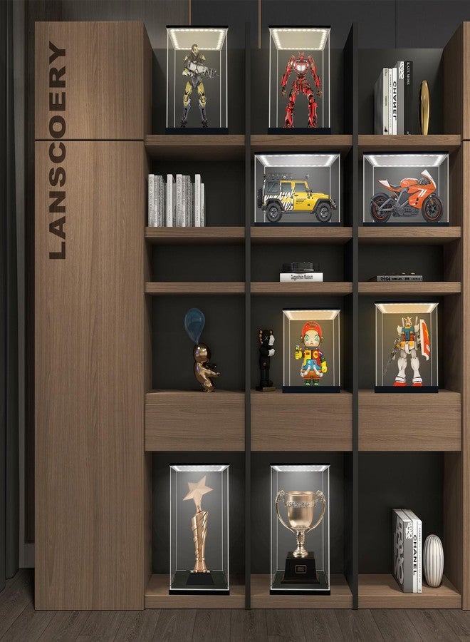 LANSCOERY علبة عرض أكريليك شفافة من لانسكويري مع إضاءة، صندوق عرض مكعب قابل للتجميع مع قاعدة سوداء، علبة عرض مقاومة للغبار للمقتنيات التذكارية والتماثيل (10x10x10 بوصة؛ 25x25x25 سم) - Image 3