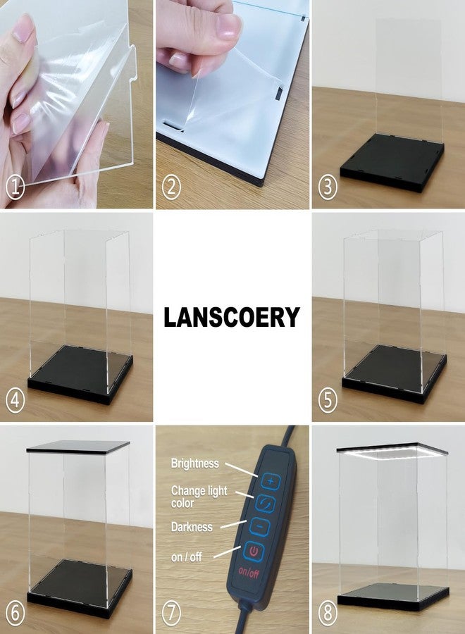 LANSCOERY علبة عرض أكريليك شفافة من لانسكويري مع إضاءة، صندوق عرض مكعب قابل للتجميع مع قاعدة سوداء، علبة عرض مقاومة للغبار للمقتنيات التذكارية والتماثيل (10x10x10 بوصة؛ 25x25x25 سم) - Image 5
