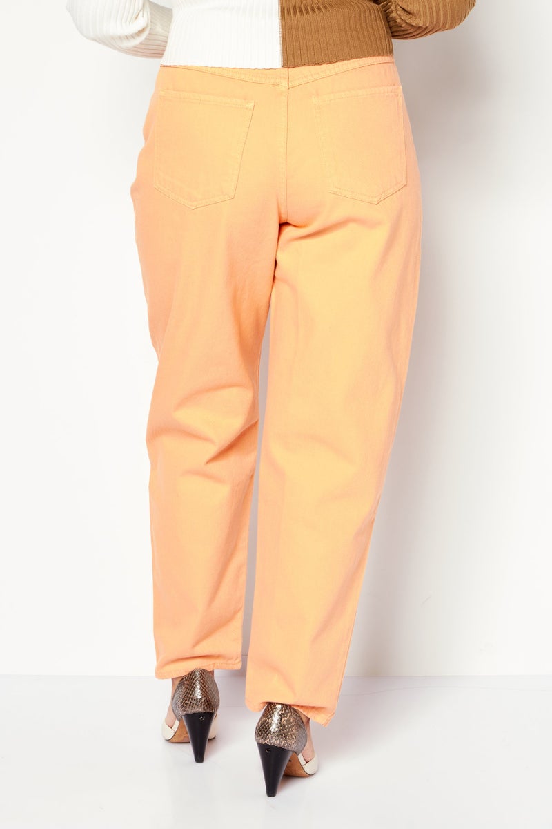 Minga London Women Regular Fit Plain Non Stretchable Straight Jeans, Orange - Image 3