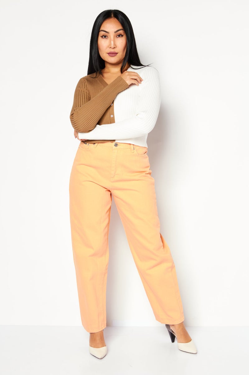 Minga London Women Regular Fit Plain Non Stretchable Straight Jeans, Orange - Image 2