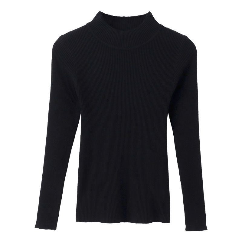 Womens half turtleneck long-sleeved sweater 2024 autumn and winter New undershirt fleece-lined thick warm western style topThin style not fleece-lined-color Thin style not fleece-lined-color