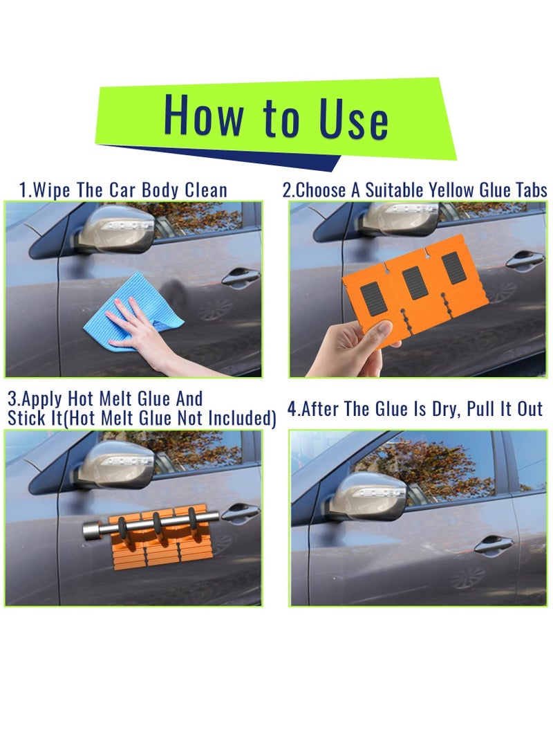 SOLARAE أدوات إصلاح خدوش السيارات، أدوات إزالة الإصلاح بدون طلاء الثقيلة، أدوات سحب الخدوش القوية، مقبض رافع، لاصقات الغراء الصفراء، مجموعة أدوات إصلاح الجسم القوية لإزالة الخدوش للسيارات، أصفر - Image 3