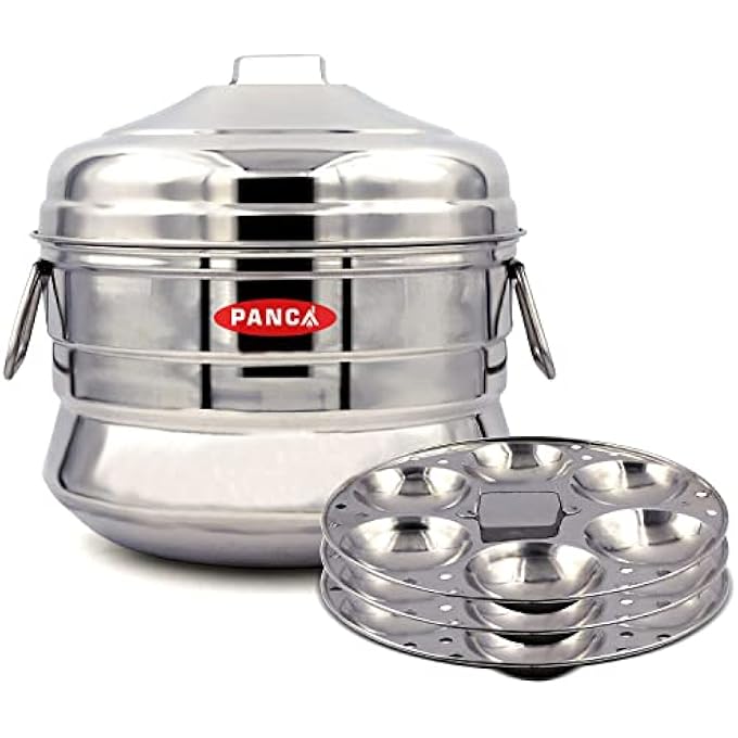 PANCA Stainless Steel Idli Maker 3 Plate Premium Idli Cooker 18 Idli Cavitiies Idli Panai Steamer Premium 18 Idli Big 15 Liter Pack of 1 - Image 1