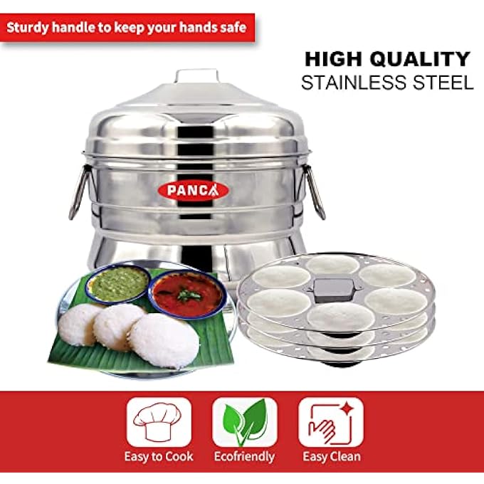 PANCA Stainless Steel Idli Maker 3 Plate Premium Idli Cooker 18 Idli Cavitiies Idli Panai Steamer Premium 18 Idli Big 15 Liter Pack of 1 - Image 2