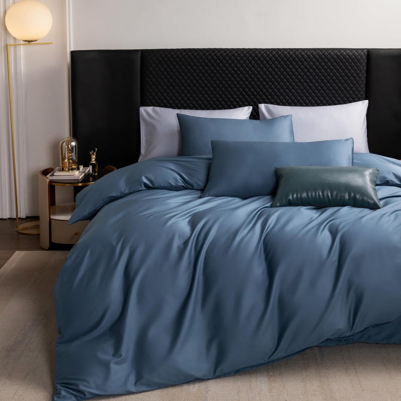 MooMee Queen Duvet Cover Set, 100% Extra Long Staple Cotton 600 Thread Count Sateen Silky Soft Breathable Durable Luxury Hotel Quality Bedding Set, 3 Pieces (Dark Blue, 90"x90") - Image 1