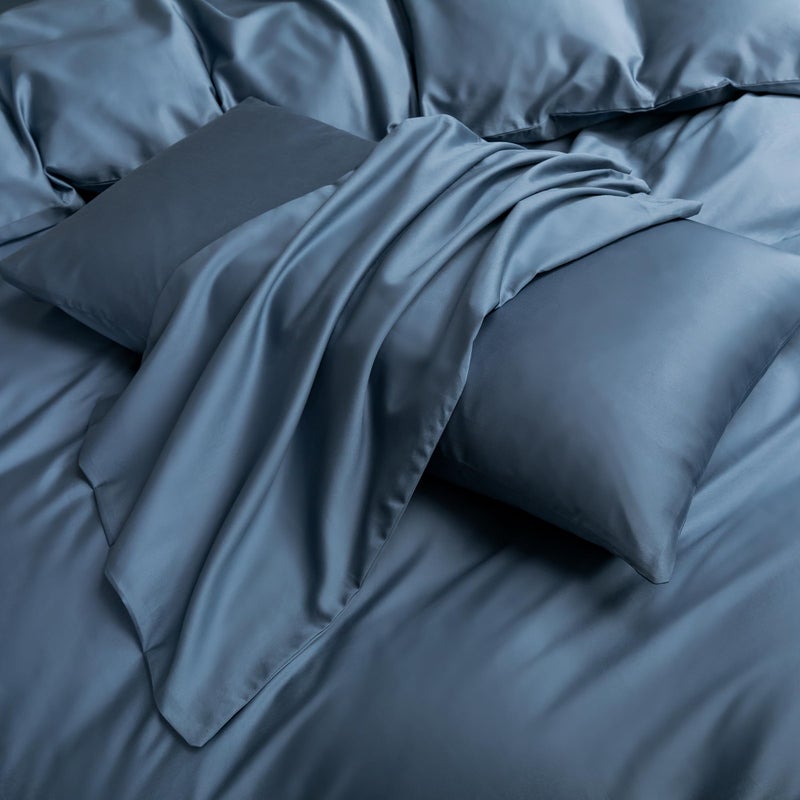 MooMee Queen Duvet Cover Set, 100% Extra Long Staple Cotton 600 Thread Count Sateen Silky Soft Breathable Durable Luxury Hotel Quality Bedding Set, 3 Pieces (Dark Blue, 90"x90") - Image 5