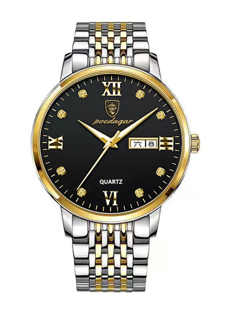 POEDAGAR ساعة يد أنالوج كوارتز للرجال من الفولاذ المقاوم للصدأ الكلاسيكية 42 مم - Image 1