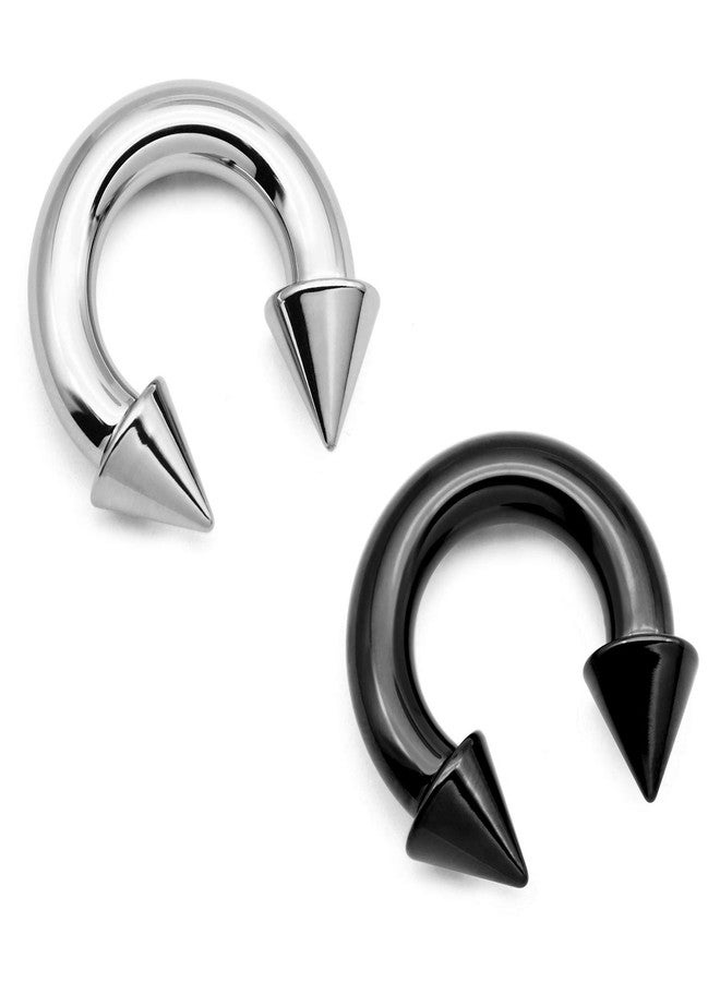 Mayhoop 2pcs Internally Threaded Spike Circular Barbells Horseshoe 316L Surgical Steel Body Piercing Jewelry 2G-12G - Image 1