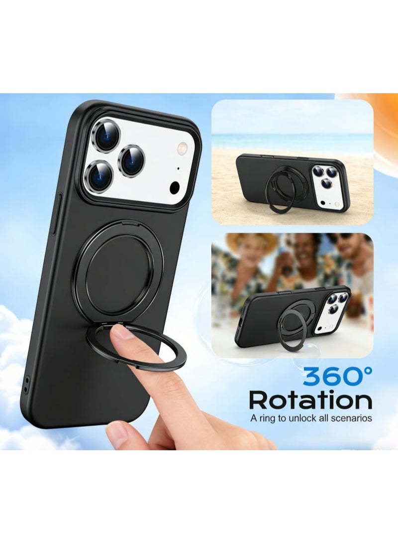 for iPhone 17 Pro Max Case Compatible with MagSafe,Magnetic Phone Case for iPhone 17 Pro Max Rotating Stand Anti-Scratch Shockproof Protective Cover Black - Image 2