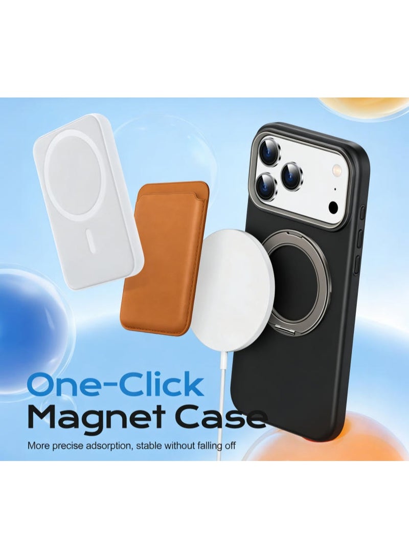 for iPhone 17 Pro Max Case Compatible with MagSafe,Magnetic Phone Case for iPhone 17 Pro Max Rotating Stand Anti-Scratch Shockproof Protective Cover Black - Image 3