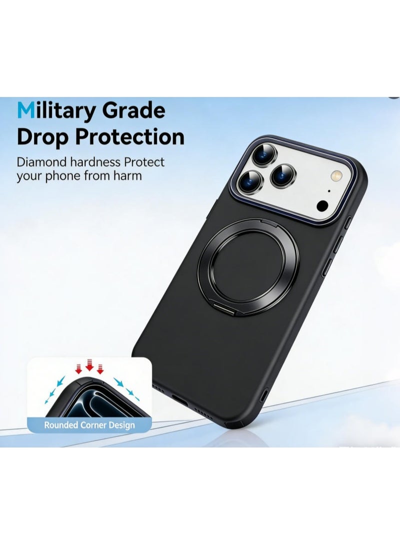 for iPhone 17 Pro Max Case Compatible with MagSafe,Magnetic Phone Case for iPhone 17 Pro Max Rotating Stand Anti-Scratch Shockproof Protective Cover Black - Image 4