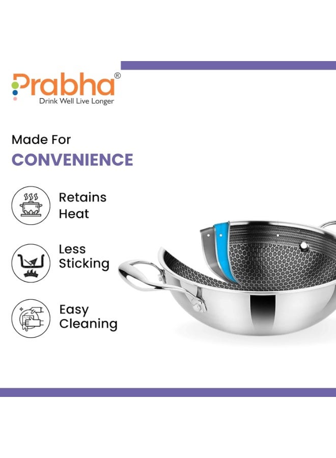 Prabha Hexa Triply Kadai with Glass Lid 4.3 litres 28cm | Cookware Kadai Set with Matt | Induction Base Kadhai for Cooking/Deep Frying | Non-Stick Kadhai Steel | 2 Year Warranty | BIS Certified - Image 4