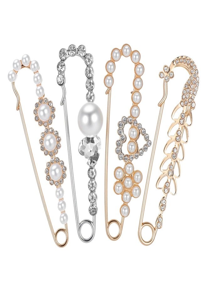 Ymapinc مجموعة دبابيس بروش من اللؤلؤ من Ymapinc، 4 قطع، للنساء، للشالات - دبابيس أمان مزينة بأحجار الراين، بروش عتيق للأطواق والكنزات والقبعات والفساتين، هدية مثالية لعيد الحب وعيد الشكر وعيد الميلاد وعيد الأم - Image 1