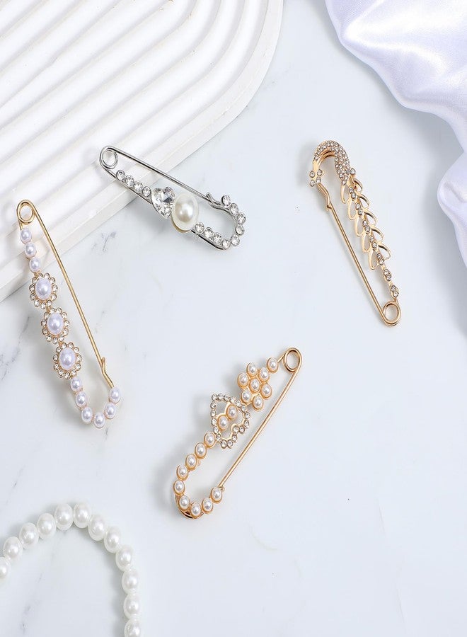 Ymapinc مجموعة دبابيس بروش من اللؤلؤ من Ymapinc، 4 قطع، للنساء، للشالات - دبابيس أمان مزينة بأحجار الراين، بروش عتيق للأطواق والكنزات والقبعات والفساتين، هدية مثالية لعيد الحب وعيد الشكر وعيد الميلاد وعيد الأم - Image 4