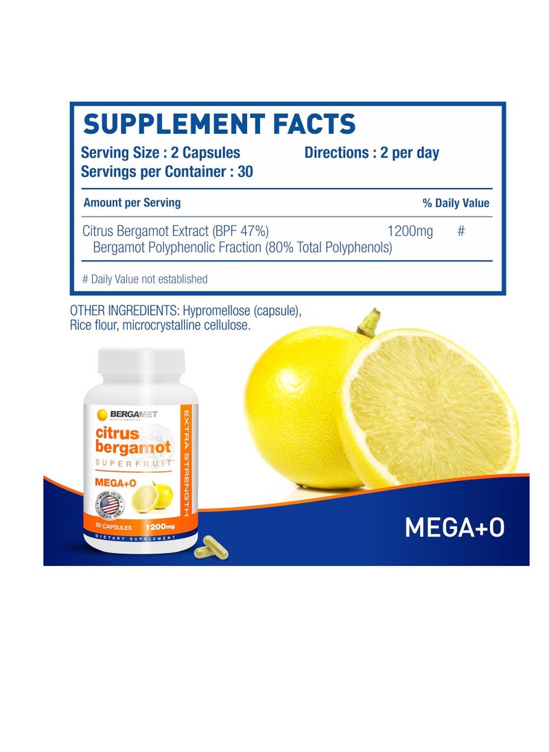 Citrus Bergamot Supplement, 170:1 Extract, 1200mg per Serving, 80% Polyphenols, Italian Citrus Bergamot Supplement for High Cholesterol, 120 Capsules, 2 Months, Made in The USA - pzsku/Z8B6E7D1946EA70BECFBDZ/45/1741185729/4e7c2265-9659-4074-86b7-9d3a543a6dda