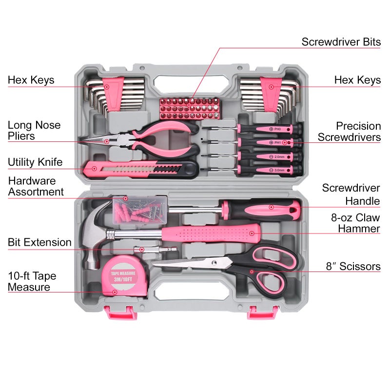 WINNER 150-Piece Pink Color All-Purpose Household Tool Kit in Toolbox Storage Case, Perfect for Women, Ladies and Girls with General Home Repairs, DIY Project, Garage, Office and College Dormitory Use - Image 4