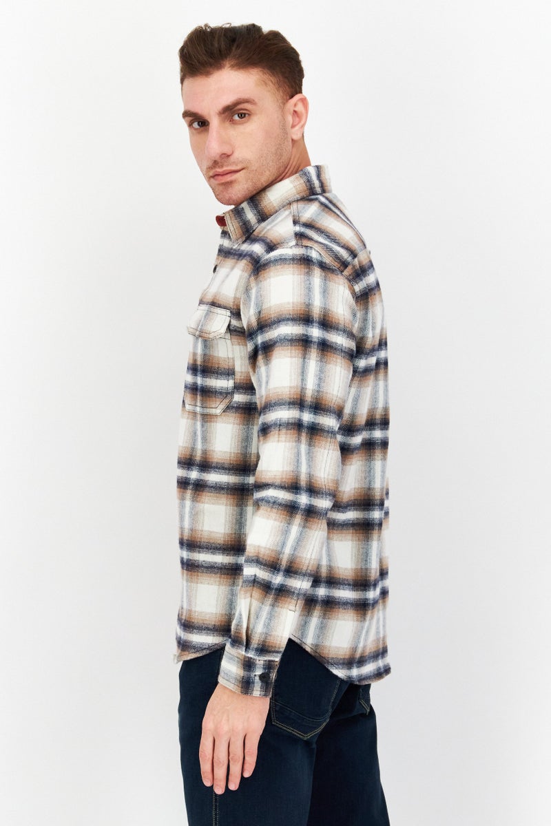 Rainforest Men Regular Fit Plaid Flannel Casual Shirt, White - Image 3