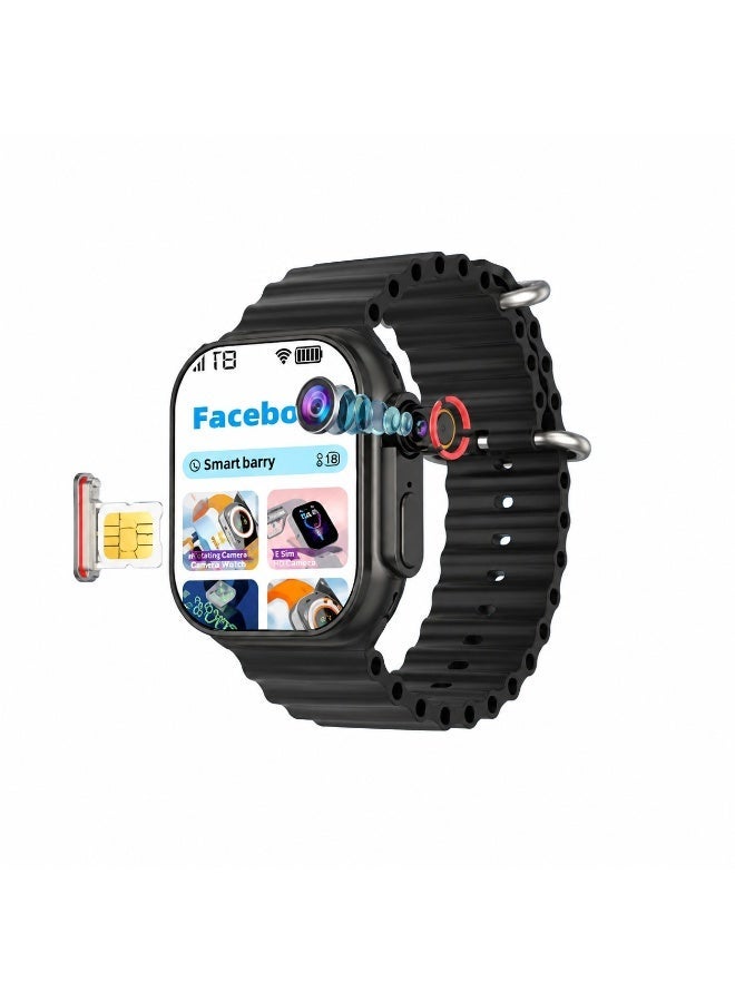 Smartberry C96 2.2 Inch HD Smart Watch with Rotating HD Camera, 5G & WiFi Connectivity, Bluetooth Calling, SIM Card Slot, 660mAh Battery, Dual Watch Straps, Fitness Tracker for Android Black - Image 1