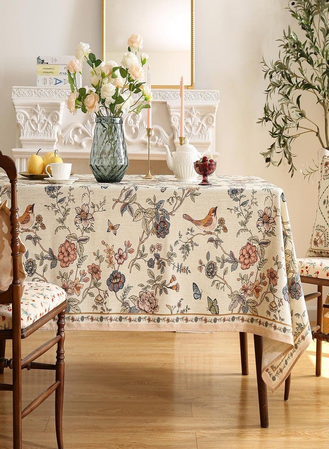 ISAENNE Designer French Light Beige Small Square Tablecloth,Linen Florals and Birds Pattern Table Cloth,Anti-Wrinkle Decorative Tablecloths for Dining Thanksgiving Kitchen,55"*55"-Cornucopia - Image 2
