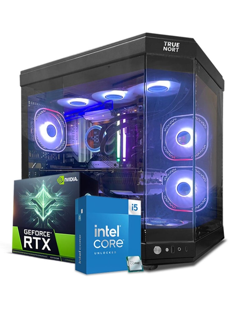 تروينورت - حاسوب الألعاب Blue Lightning، معالج Intel Core i5-13400F، بطاقة رسومات RTX 4060 بسعة 8 جيجابايت، ذاكرة وصول عشوائي 16 جيجابايت، قرص صلب M.2 NVMe SSD بسعة 1 تيرابايت، مبرد سائل، نظام Windows 11 Pro، هيكل TrueNort 270° زجاجي RGB أسود بحجم MATX - Image 1