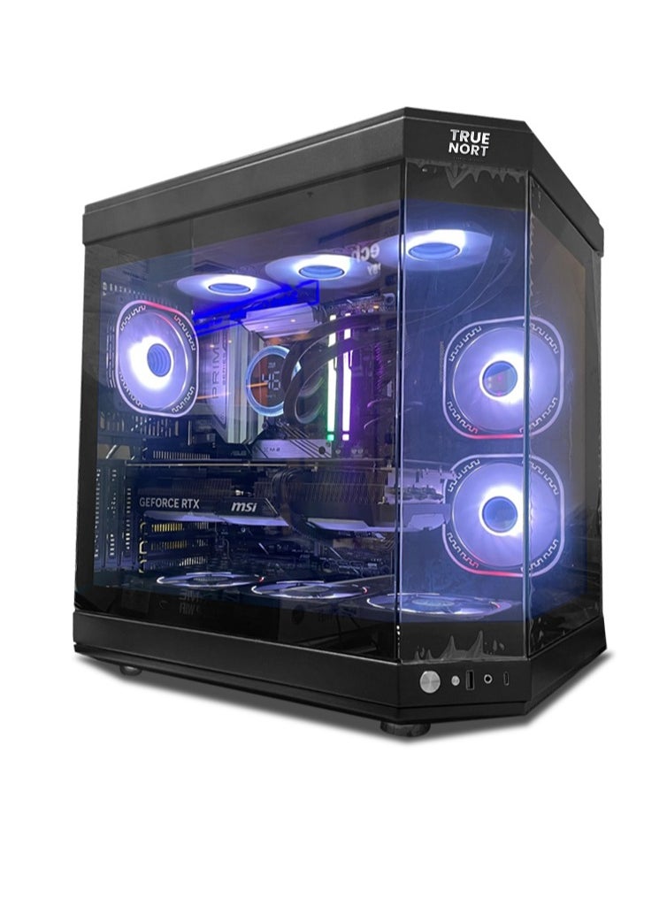 تروينورت - حاسوب الألعاب Blue Lightning، معالج Intel Core i5-13400F، بطاقة رسومات RTX 4060 بسعة 8 جيجابايت، ذاكرة وصول عشوائي 16 جيجابايت، قرص صلب M.2 NVMe SSD بسعة 1 تيرابايت، مبرد سائل، نظام Windows 11 Pro، هيكل TrueNort 270° زجاجي RGB أسود بحجم MATX - Image 1