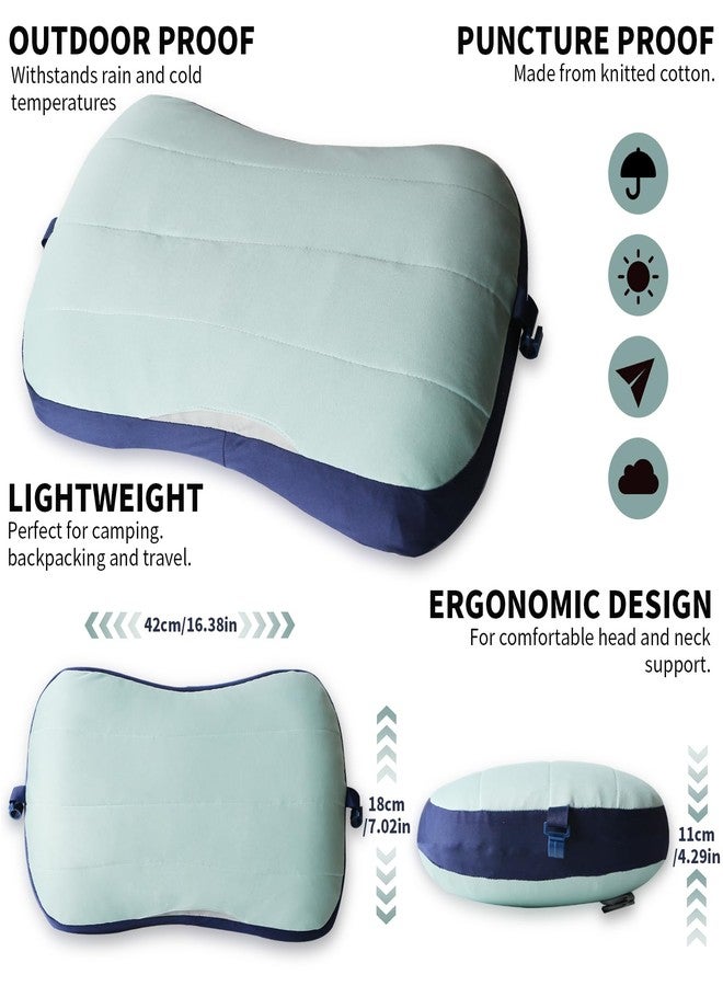 Kiluiu Inflatable Travel Pillow, Portable Air Pillow, Beach Camping Pool Pillow - Fast Inflation/Deflation Compact Neck Support (Aqua Green) - Image 3