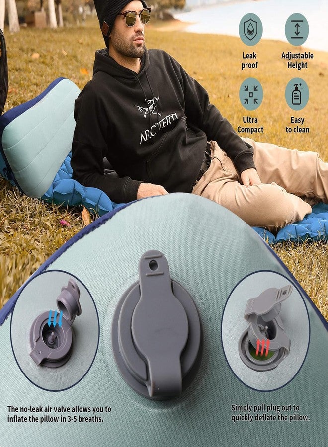 Kiluiu Inflatable Travel Pillow, Portable Air Pillow, Beach Camping Pool Pillow - Fast Inflation/Deflation Compact Neck Support (Aqua Green) - Image 4