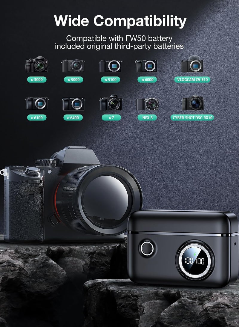 NP-FW50 Dual Camera Battery PD 18W Fast Charger, Compatible with Sony Alpha A6000, A6500, A7, A7 II, A7S I, Smart Digital Display, Magnetic Snap Cover (Dual Ports NP-FW50) - Image 5