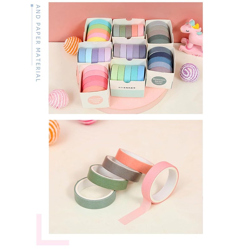 شريط زخرفي 4 ألوان من نوع ماكارون، 5 لفات، ورق لاصق قابل للإزالة للحرف اليدوية وسكرابوكينغ - Image 4