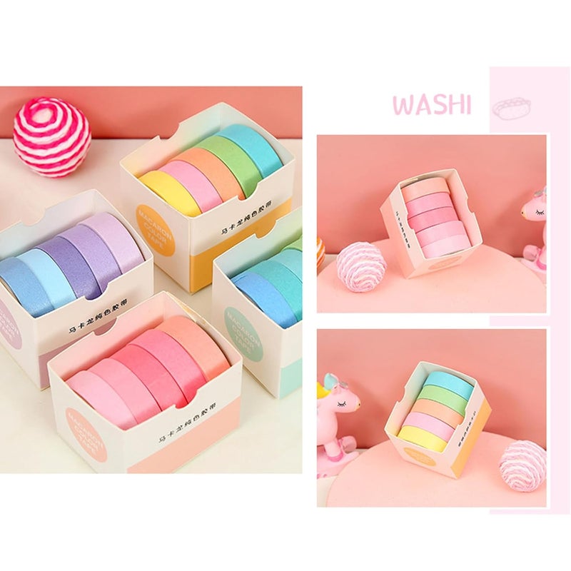 شريط زخرفي 4 ألوان من نوع ماكارون، 5 لفات، ورق لاصق قابل للإزالة للحرف اليدوية وسكرابوكينغ - Image 5