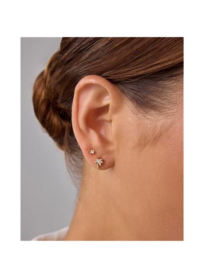 PAVOI 14K Gold Plated Sterling Silver Posts Dainty Emoji Screwback Earrings for Women | Dainty Helix Cartilage Piercing Jewelry | Palm Tree Bow Flower Bumble Bee Star Martini Clover Wishbone Smiley Rose Mushroom Blaze It Leaf Western Cowgirl Boots Cactus Horseshoe Flatback Stud Earrings Piercing - Image 2