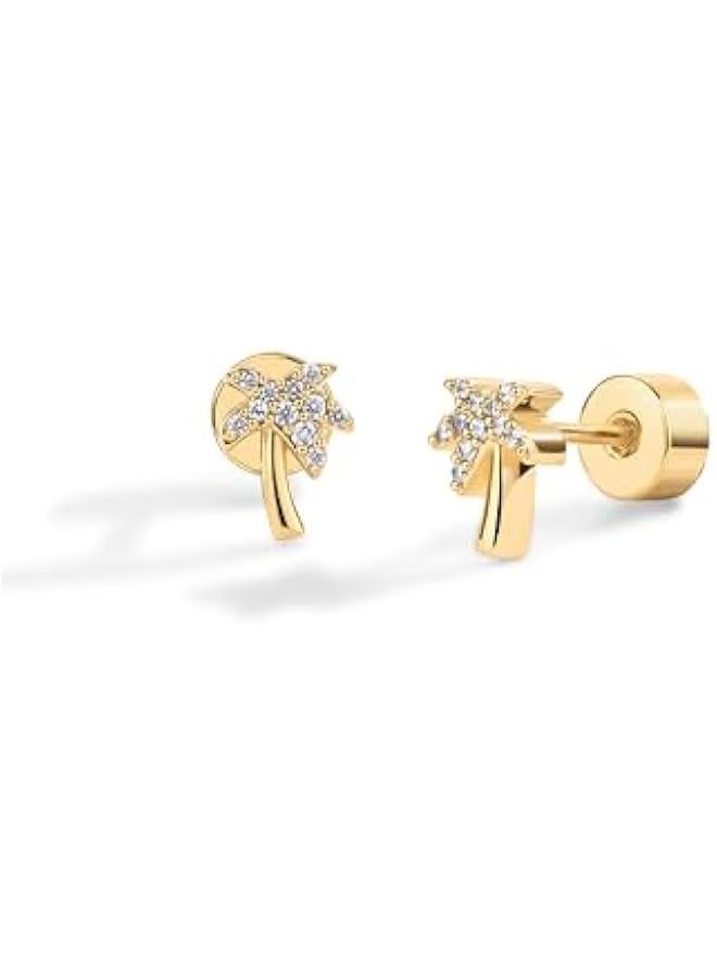 PAVOI 14K Gold Plated Sterling Silver Posts Dainty Emoji Screwback Earrings for Women | Dainty Helix Cartilage Piercing Jewelry | Palm Tree Bow Flower Bumble Bee Star Martini Clover Wishbone Smiley Rose Mushroom Blaze It Leaf Western Cowgirl Boots Cactus Horseshoe Flatback Stud Earrings Piercing - Image 3