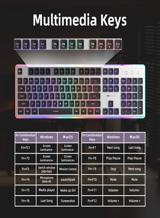 Camiysn Gaming Keyboard and Mouse, Black 104 Keys RGB and 6 Speed RGB Mouse Combo, Pudding Keycaps Silent Computer Keyboard for Computer/PC/Laptop/Mac/Windows/Office - Image 3