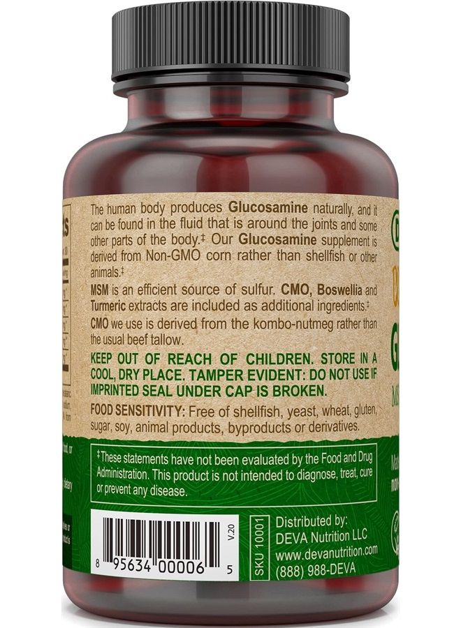 Deva Vegan Vitamins Deva Vegan Glucosamine-MSM-CMO & Turmeric Supplement - Gluten Free Plant Based Nutritional Supplement - 90 Tablets (Pack of 2) 